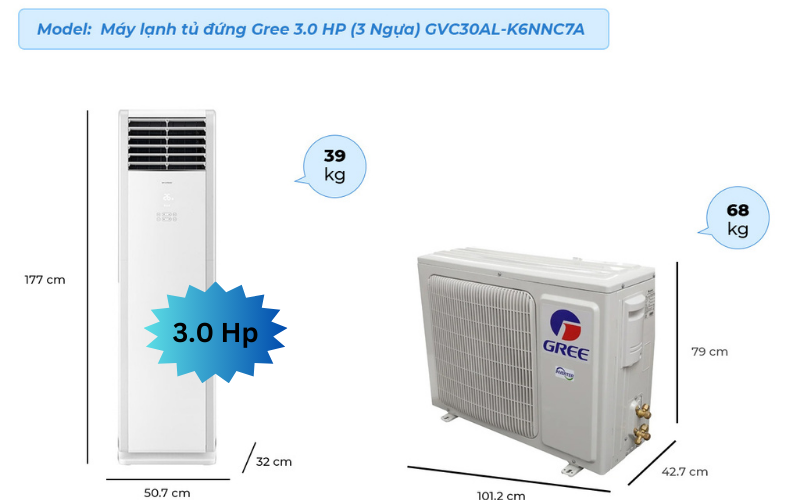 Máy lạnh đứng Gree 3.0 HP (3 Ngựa) GVC30AL-K6NNC7A